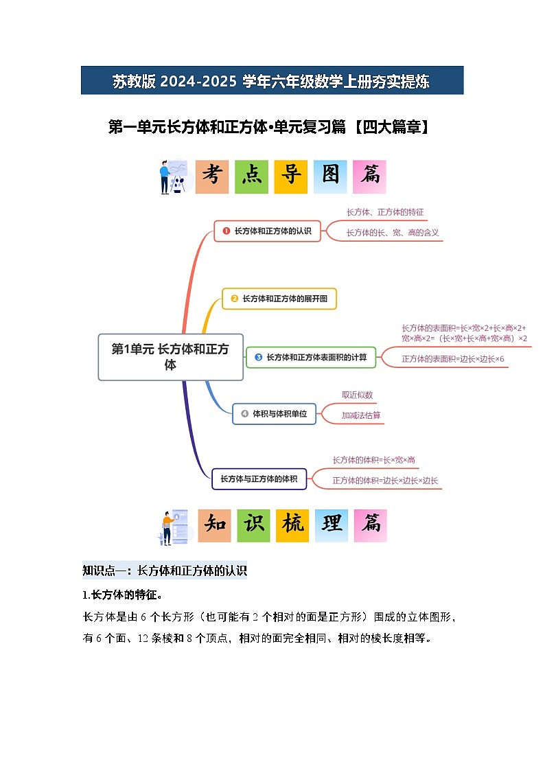 苏教版2024-2025学年六年级数学上册夯实提炼第一单元长方体和正方体·单元复习篇【四大篇章】(原卷版+解析)01