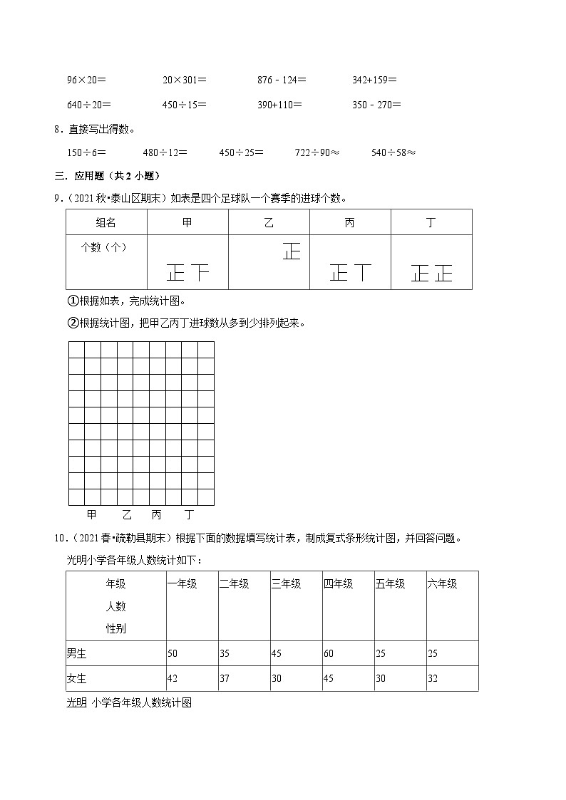 7.1条形统计图（拔尖练习）2024-2025学年人教版数学四年级上册第2页