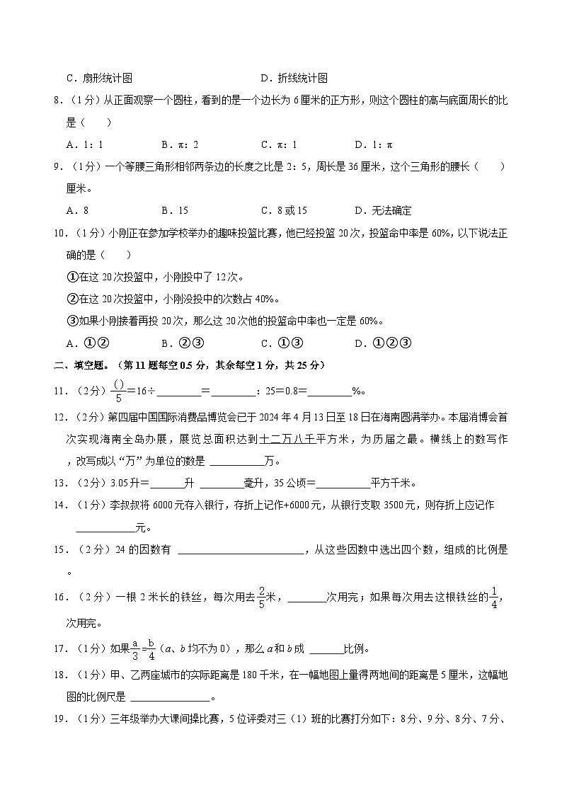 2024年海南省海口市小升初数学试卷02