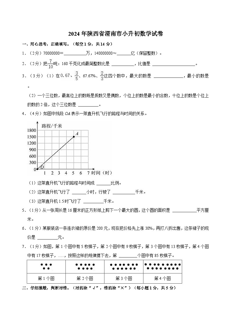 2024年陕西省渭南市小升初数学试卷第1页