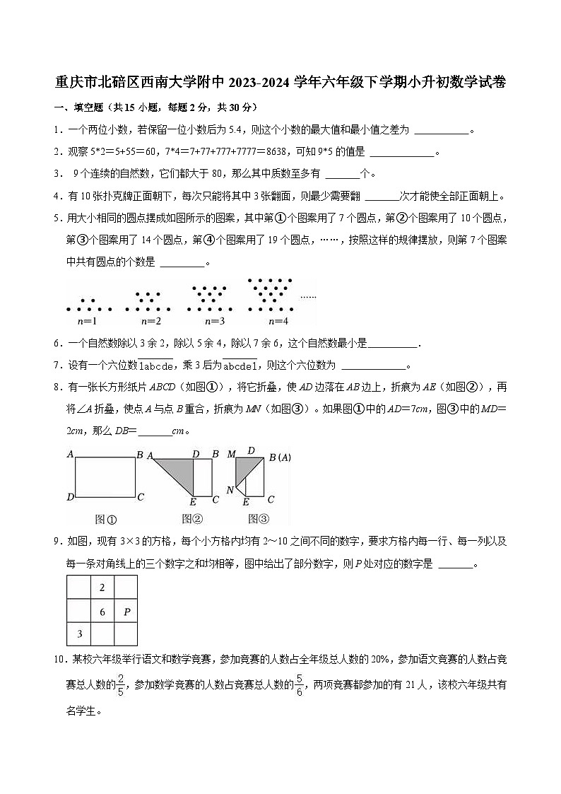 重庆市北碚区西南大学附中2023-2024学年六年级下学期小升初数学试卷第1页