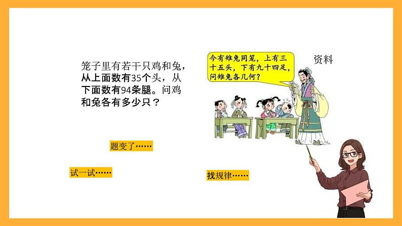 北京版数学五上《数学百花园——鸡兔同笼》课件08