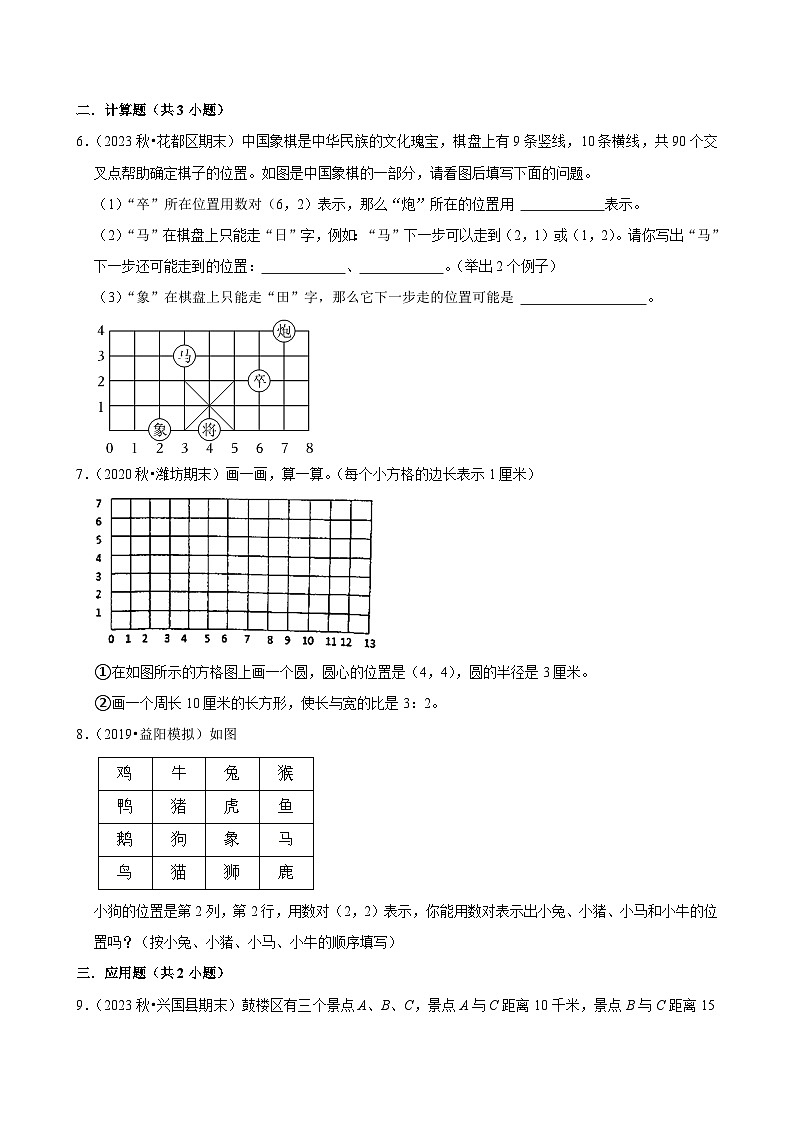 2.1位置（拔尖作业）2024-2025学年五年级上册数学人教版（含解析）第2页