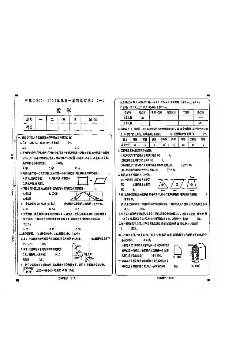 山西省大同市左云县东北小学校2024-2025学年五年级上学期10月月考数学试题第1页