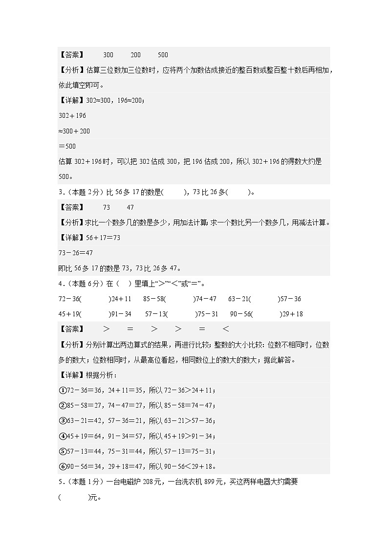 第二单元万以内的加法和减法（一）检测卷【A卷·基础巩固卷】【A4教师版】年级数学上册典型例题系列（解析卷）人教版第2页
