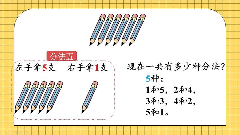 小学数学一年级上册【人教版】PPT上课课件 二 6~10的认识和加、减法 1. 6~9的认识 第3课时 6、7的分与合PPT课件第5页