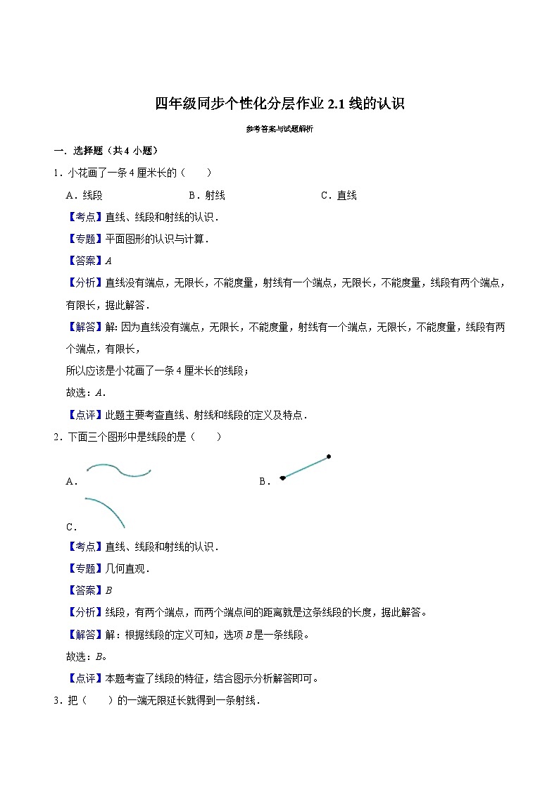 2.1线的认识（拔尖作业）2024-2025学年四年级上册数学 北师大版（含解析）第3页