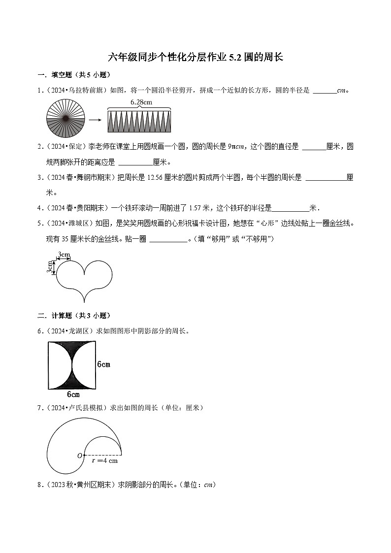 5.2圆的周长（拔尖作业）2024-2025学年六年级上册数学 人教版（含解析）第1页
