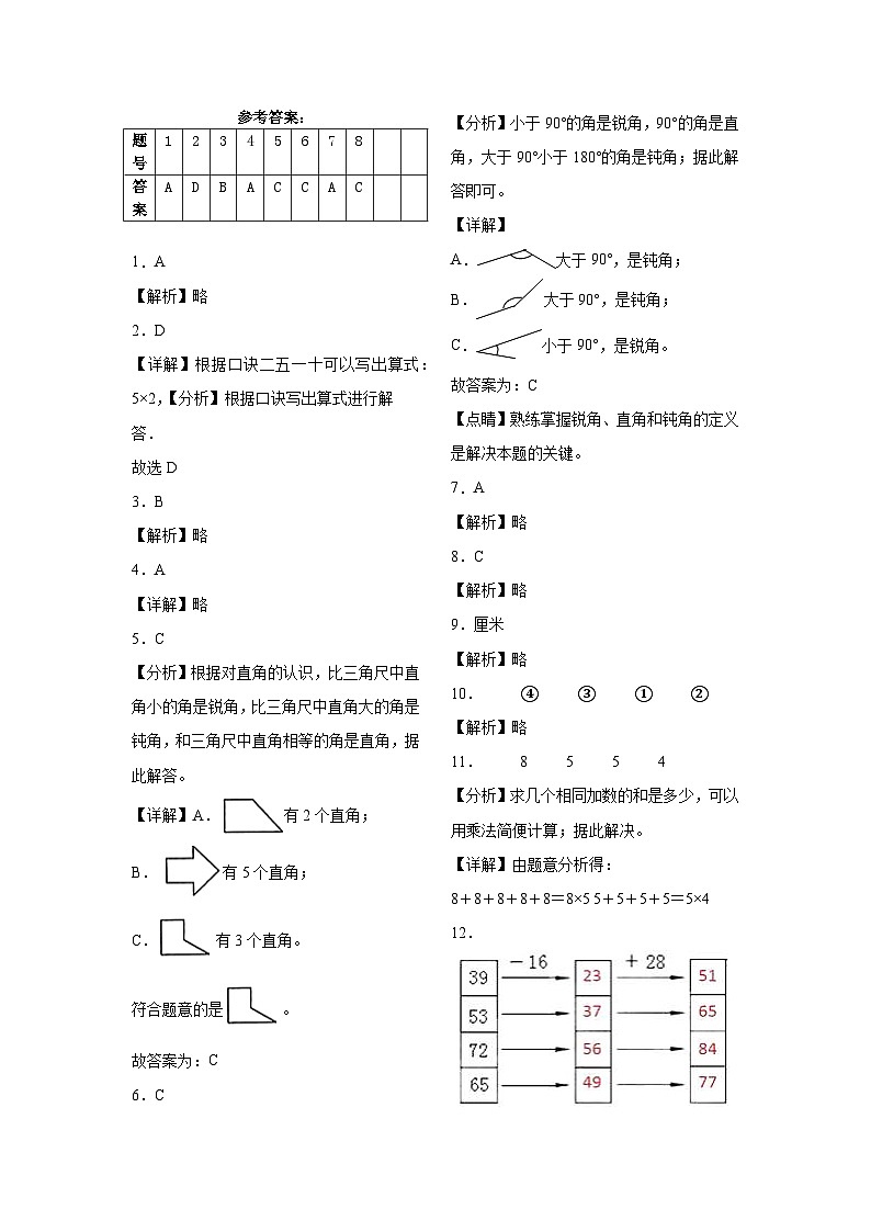 人教版2024-2025二年级数学上册期中测试卷03