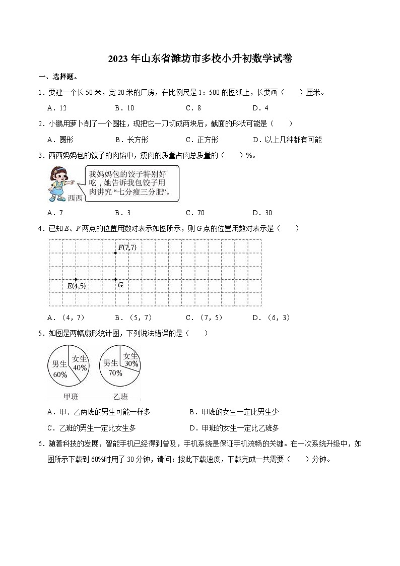 2023年山东省潍坊市多校小升初数学试卷01