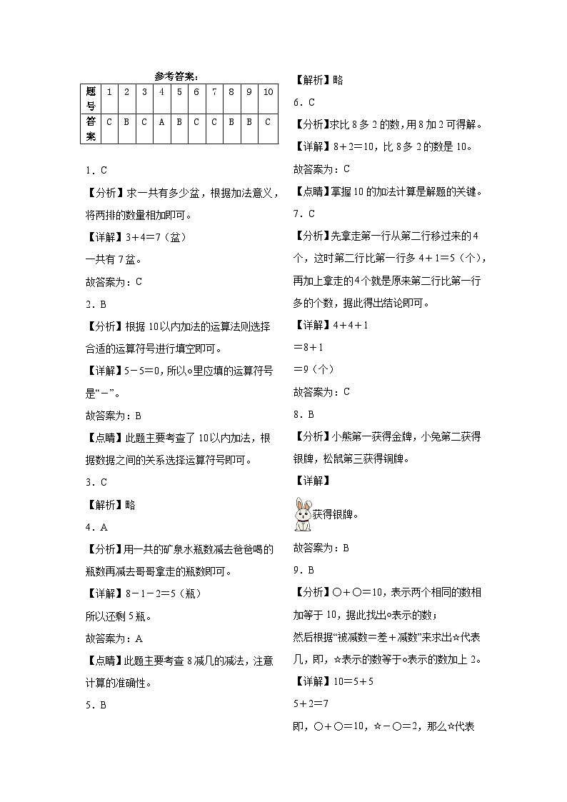 第1~2单元月考检测（试题）-2024-2025学年一年级上册数学人教版第3页