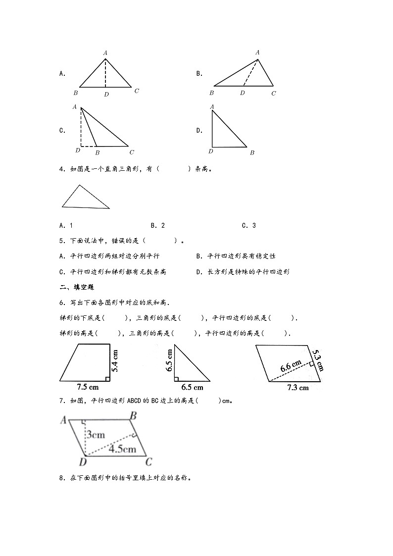 北师大版五年级上册数学分层作业设计 4.2  认识底和高（附参考答案）第2页
