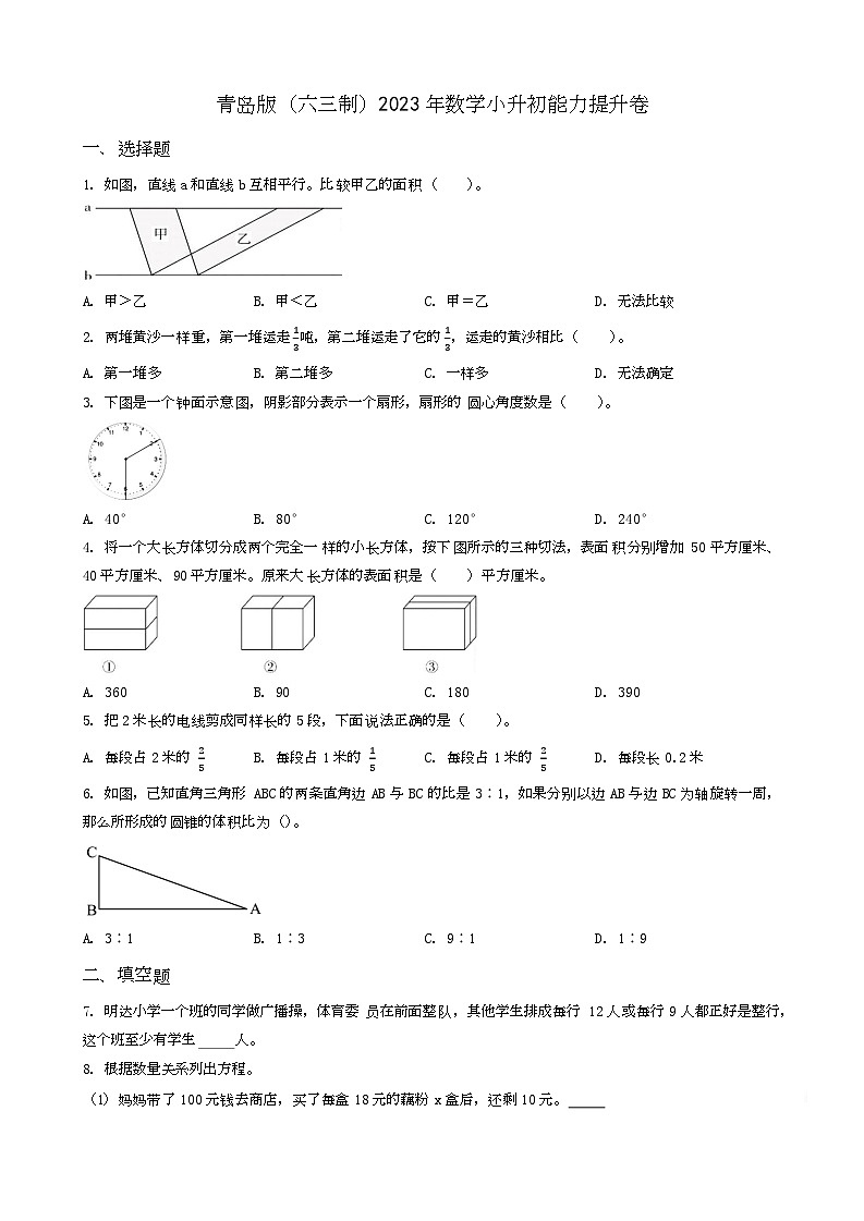 浙江省温州市洞头区2023年六年级数学小升初试卷 _学生用卷(答案含解析)第1页