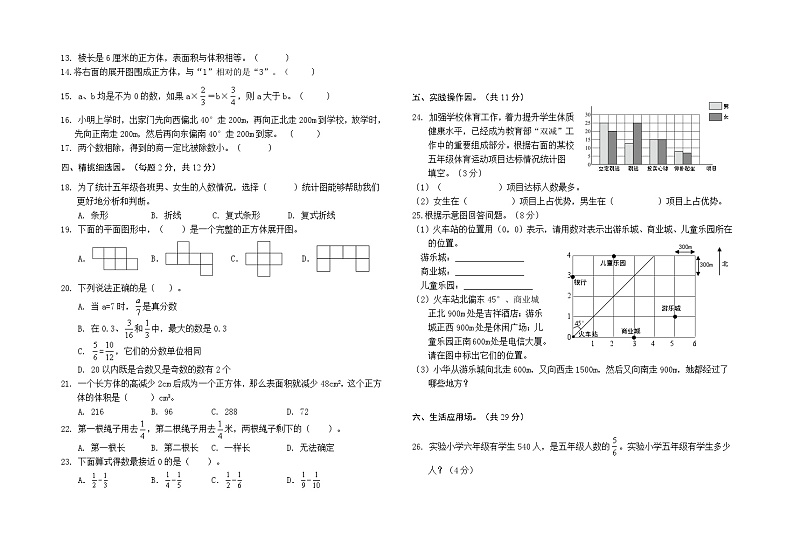 安徽省六安市金寨县2023-2024学年五年级下学期期末数学测试卷02