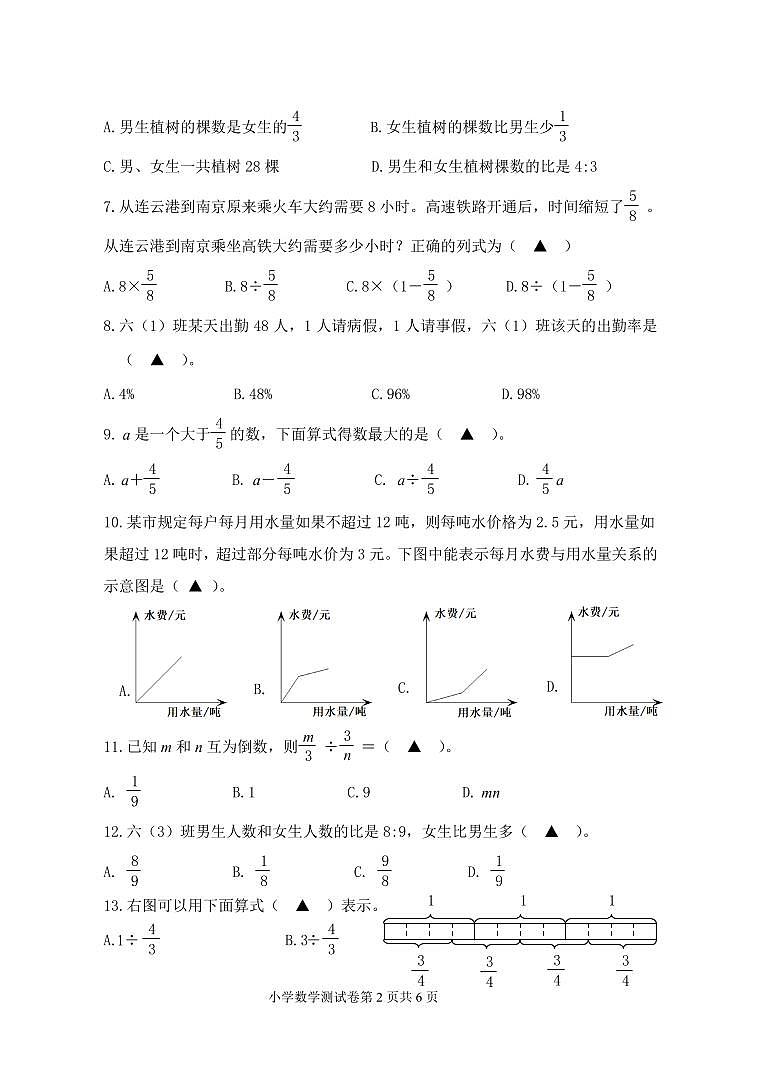 江苏省连云港市2023-2024学年六年级下学期期末数学试卷第2页
