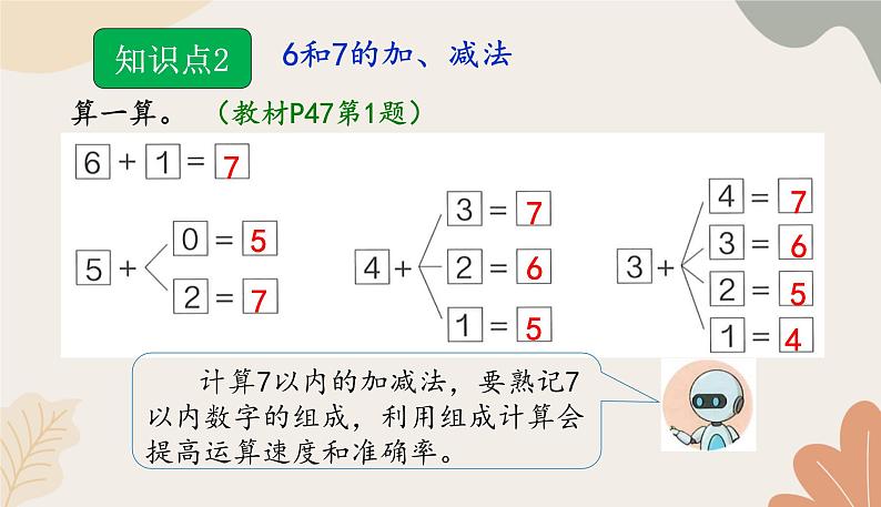 人教版（2024秋）数学一年级上册 第二单元 6~10的认识和加、减法课时一  6和7的加、减法练习课课件第6页