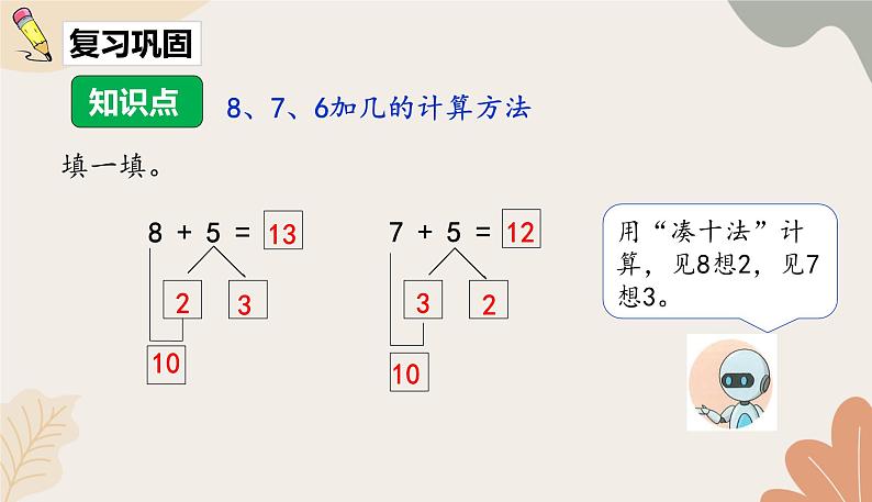 人教版（2024秋）数学一年级上册 第五单元 20以内的进位加法课时二  8、7、6加几练习题课件第2页