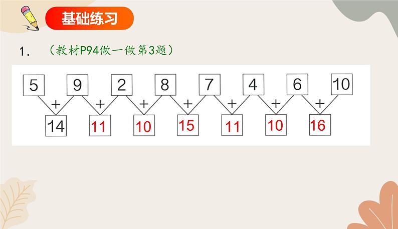 人教版（2024秋）数学一年级上册 第五单元 20以内的进位加法课时三   5、4、3、2加几的练习课课件第3页