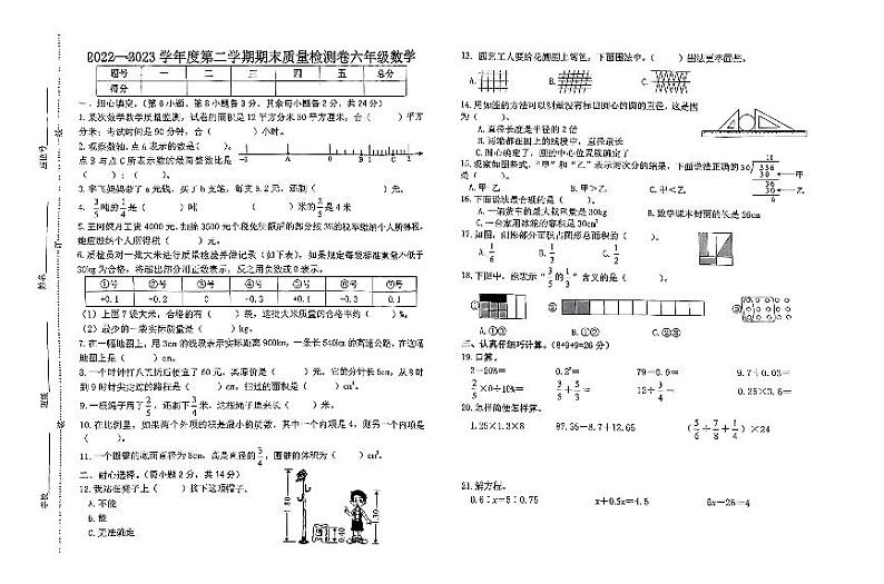 江西省赣州市兴国县2022-2023学年六年级下学期期末数学试卷第1页