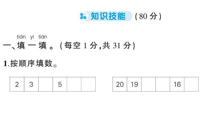 小学数学新人教版一年级上册《期末综合复习》课件6（2024秋）02