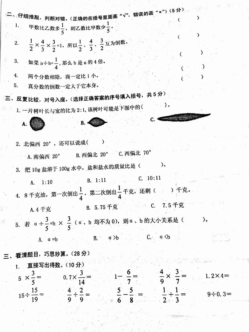 海南省三亚市2024-2025学年学年六年级上学期期中课堂教学质量评价数学试卷第2页