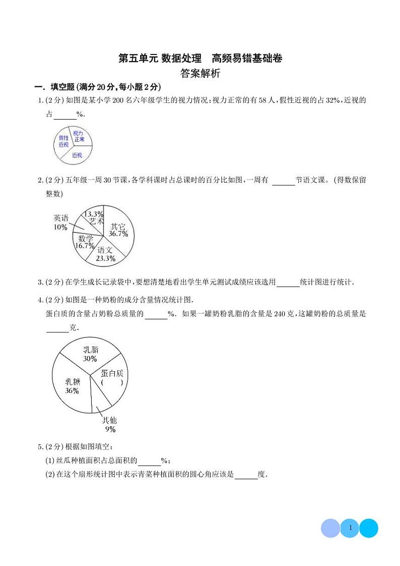 （基础卷）第五单元 数据处理 易错基础卷--2024年六年级上册数学（北师大版）第1页