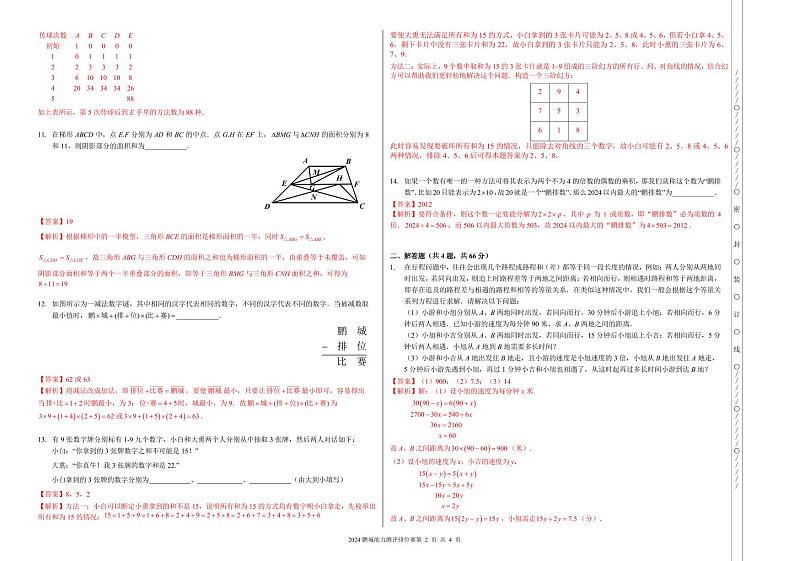 广东省深圳市2024春鹏排赛4年级答案解析第2页