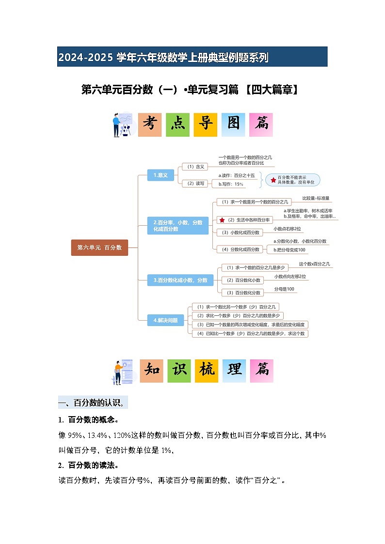 第六单元百分数（一）·单元复习篇【四大篇章】-2024-2025学年六年级数学上册典型例题系列（解析版）人教版第1页