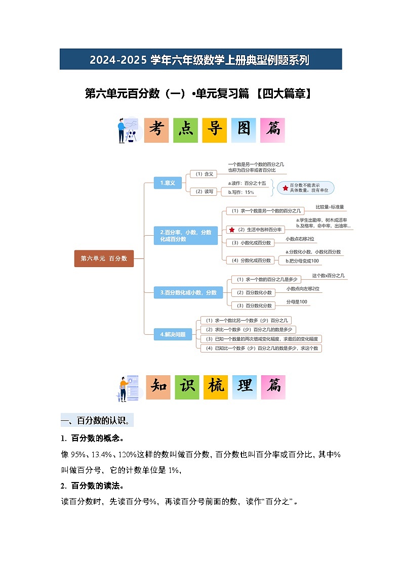 第六单元百分数（一）·单元复习篇【四大篇章】-2024-2025学年六年级数学上册典型例题系列（原卷版）人教版第1页