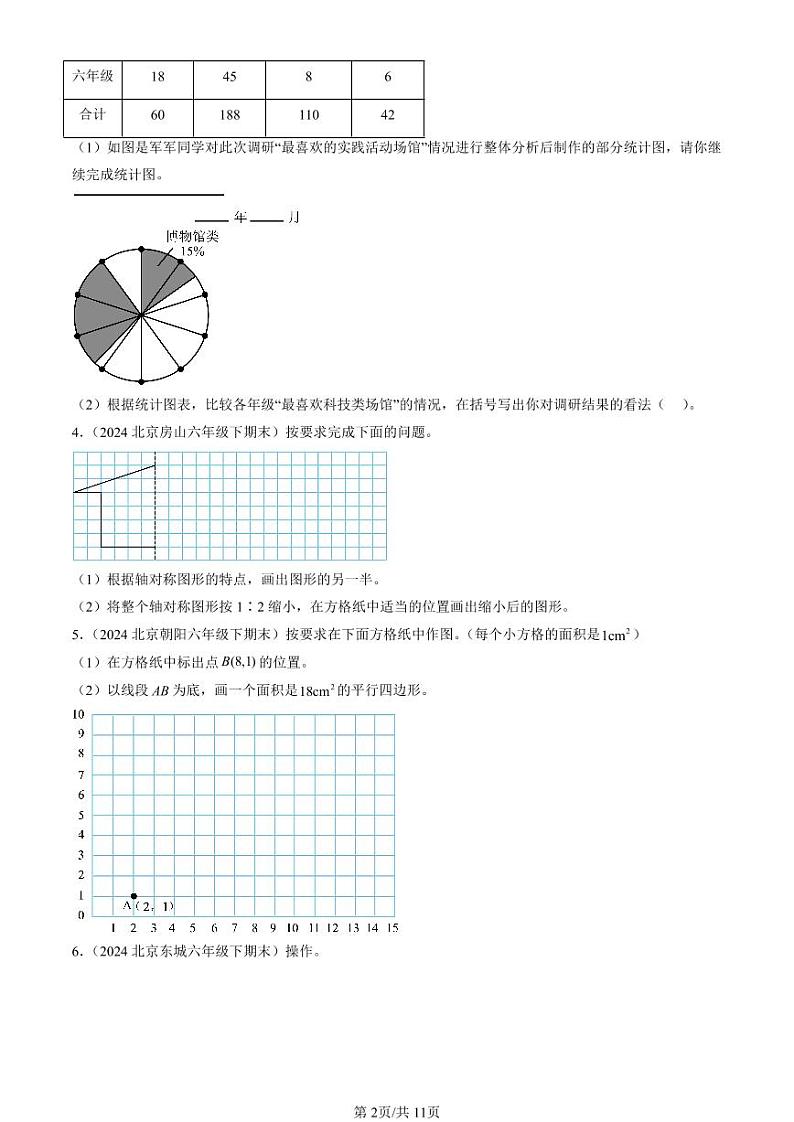 2022-2024北京六年级（下）期末真题数学汇编：作图题（人教版）第2页