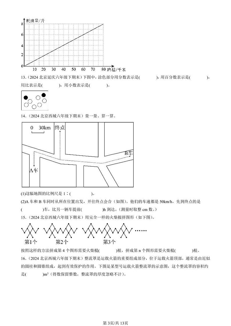 2024北京六年级（下）期末真题数学汇编：填空题（人教版）3第3页
