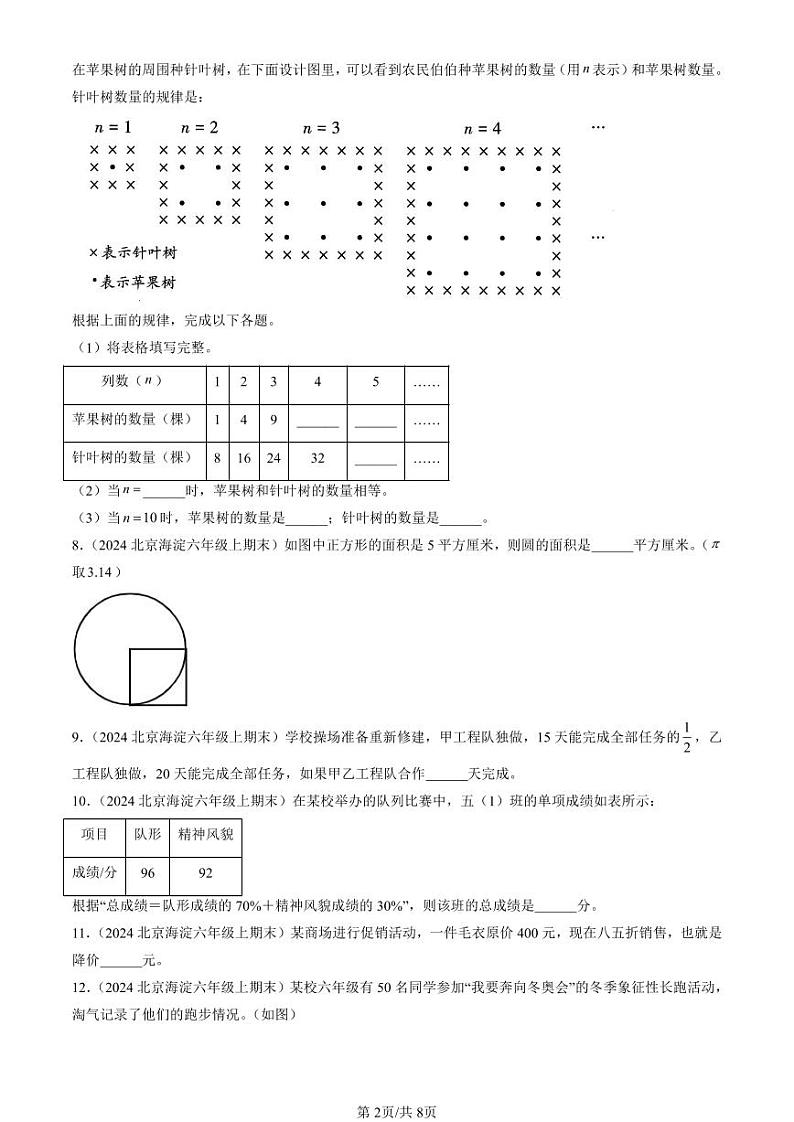 2024北京六年级（上）期末真题数学汇编：填空题（北师大版）第2页