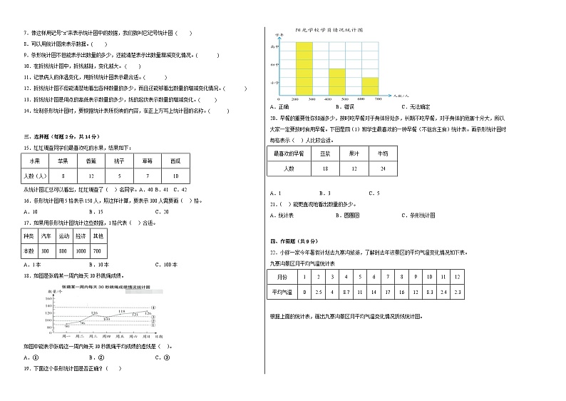 沪教版小学数学三年级下册单元分层训练第三单元统计（B卷：能力提升）（含答案）第2页