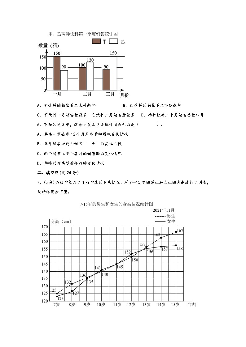 青岛版小学数学五年级下册单元分层训练第六单元 爱护眼睛（A卷 知识通关练）（含答案）02