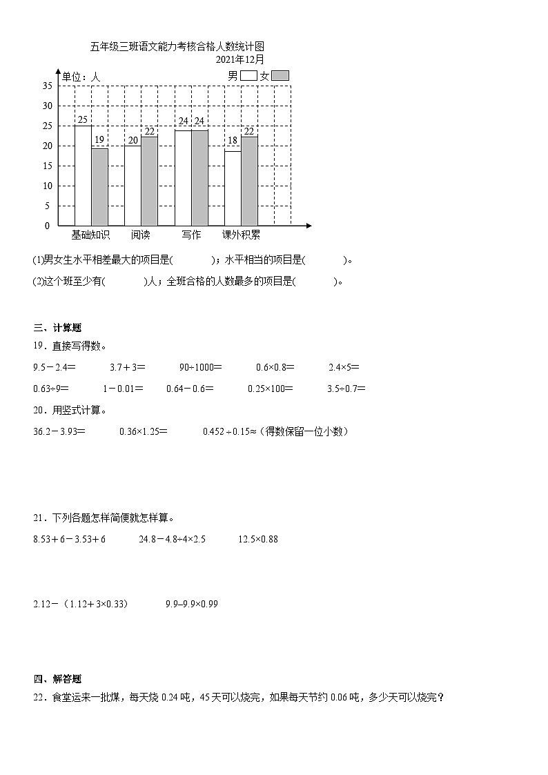 第三次月考提高练习（5~6单元）（试题）-2024-2025学年五年级上册数学苏教版03