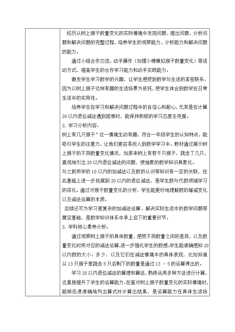 西师一下册 数学1.2《树上有几只猴子？》教学设计第2页
