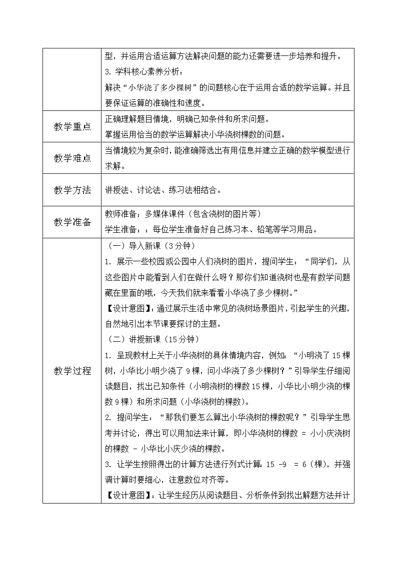 西师一下册 数学1.3《小华浇了多少棵树》教学设计(1)第2页