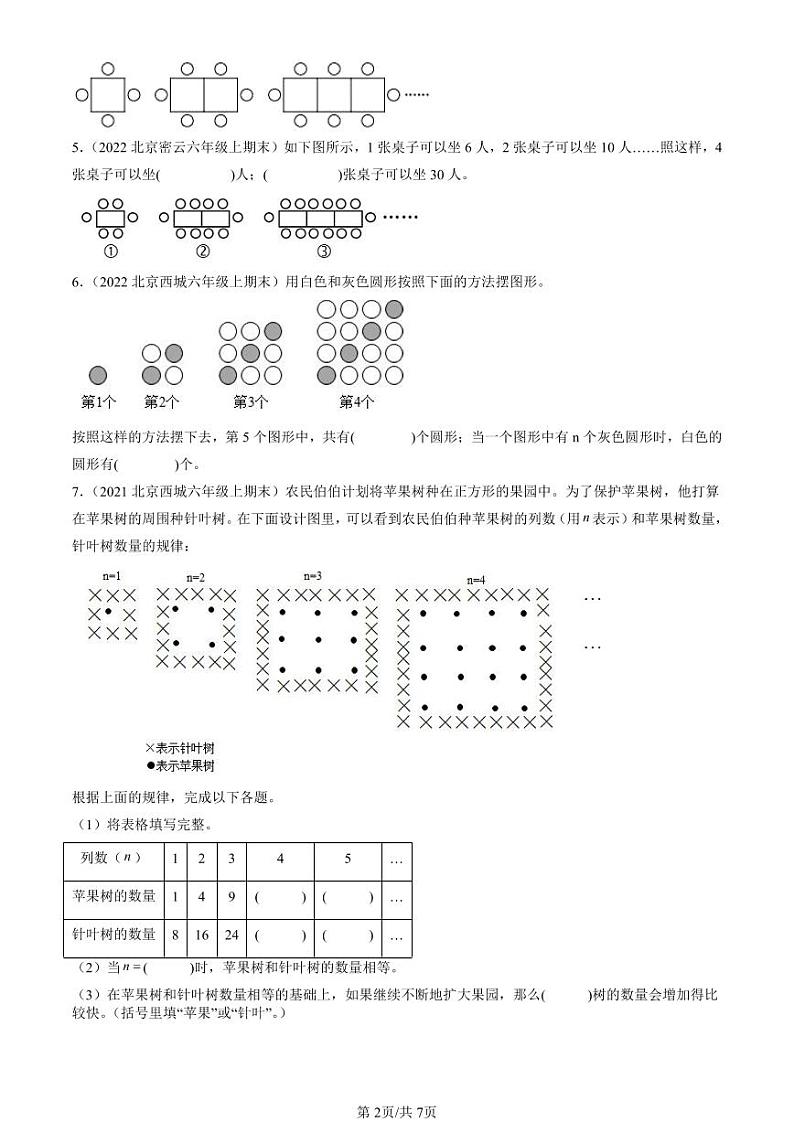 2019-2023北京六年级（上）期末真题数学汇编：数学广角—数与形第2页