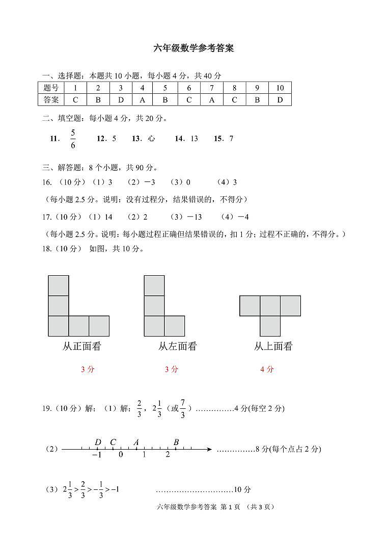 六年级数学参考答案2024.11第1页