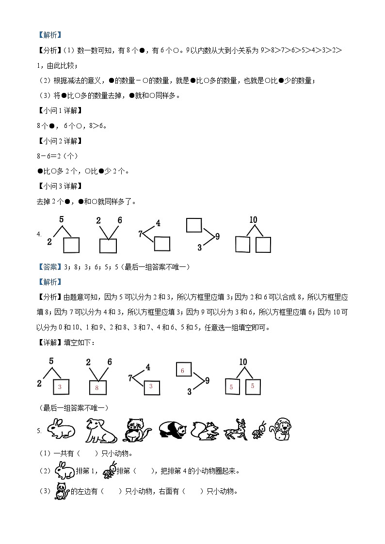 2024-2025学年福建省龙岩市新罗区实验小学教育组团人教版一年级上册期中测试数学试卷（解析版）-A4第3页