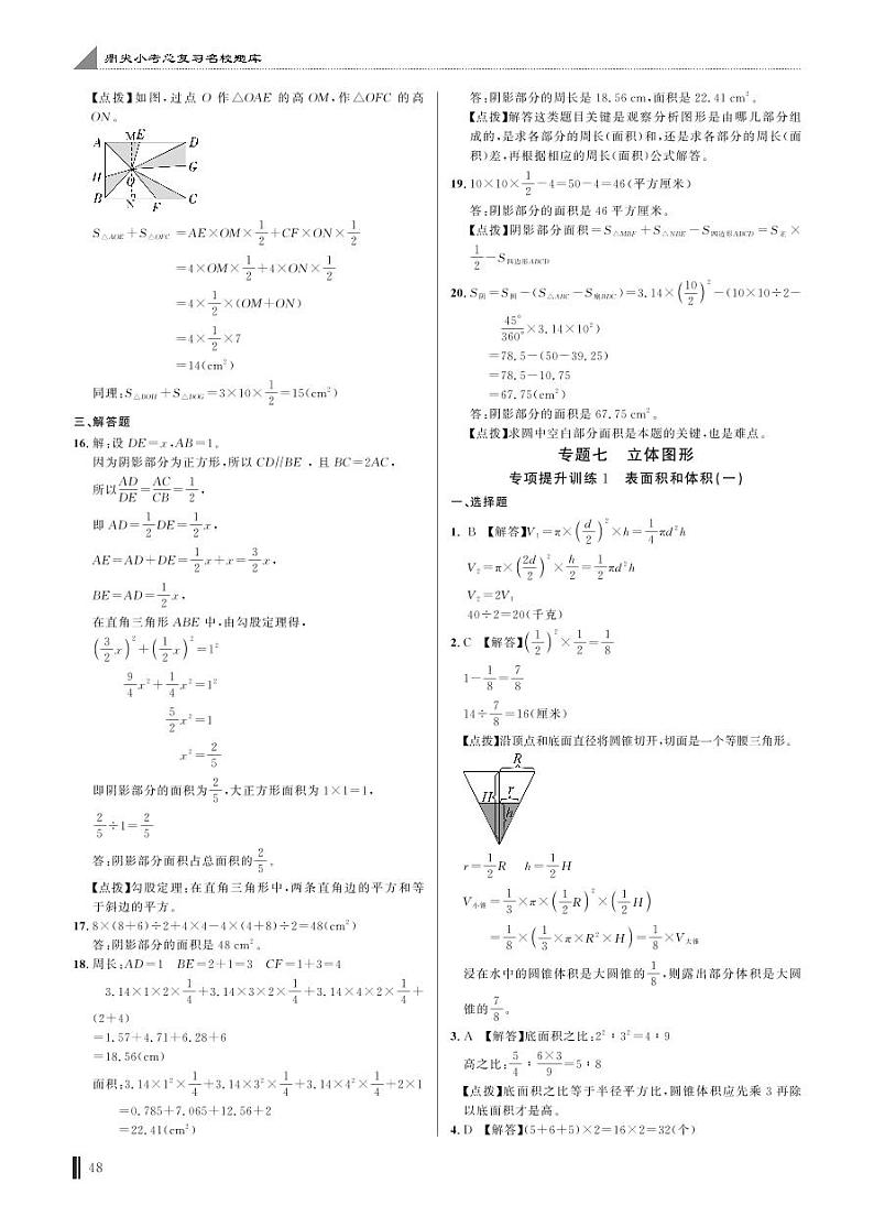 专项提升训练1 表面积和体积(一)答案第1页