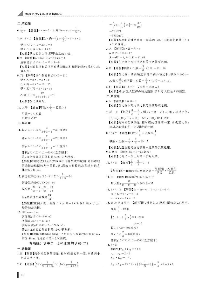 专项提升训练2 比和比例的认识(二)答案第1页