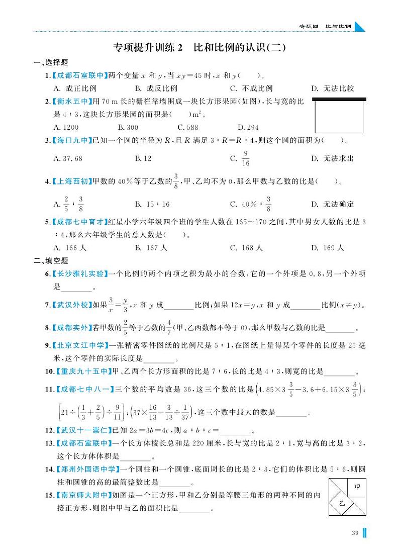 专项提升训练2 比和比例的认识(二)第1页