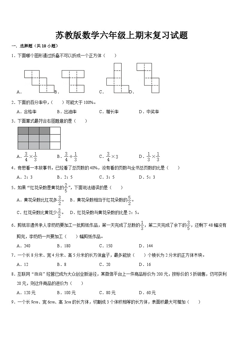 期末复习（试题）-2024-2025学年六年级上册数学苏教版第1页