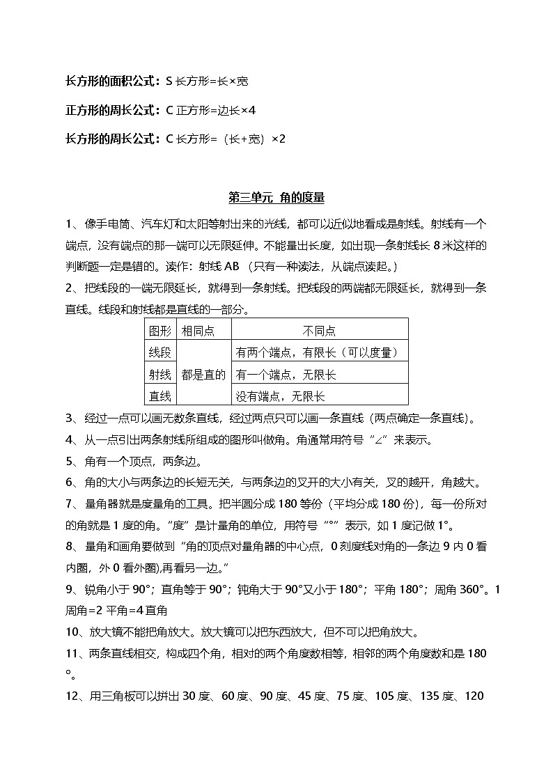 人教小学数学4上 单元知识点总结（8页）第3页