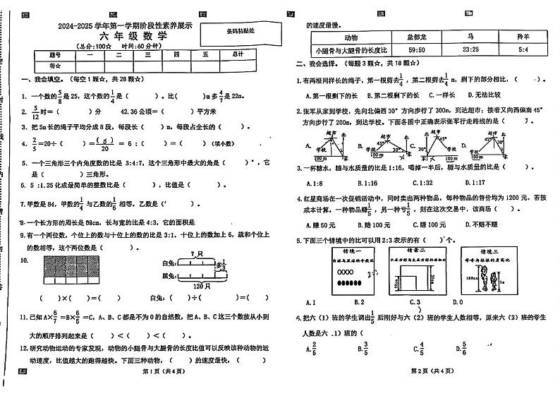 山东省德州市临猗县多校2024-2025学年六年级上学期期中数学试题第1页
