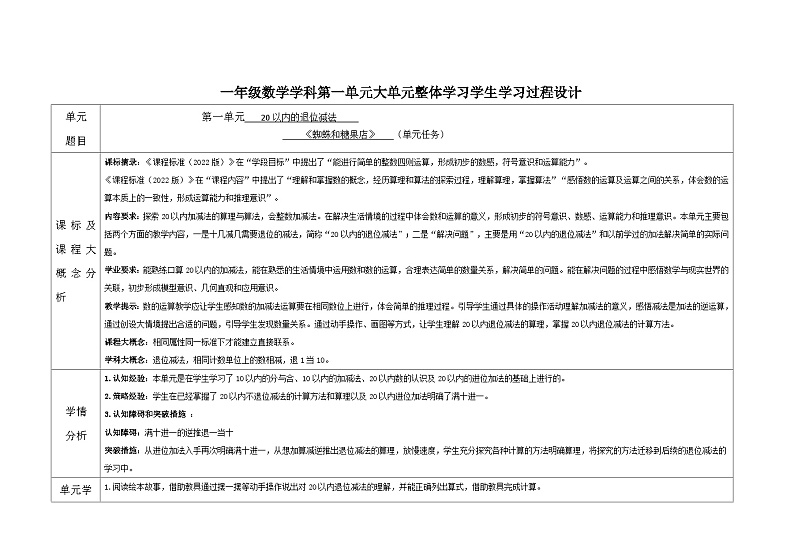 第一单元《20以内的退位减法》教学设计  一年级数学下册青岛版第2页