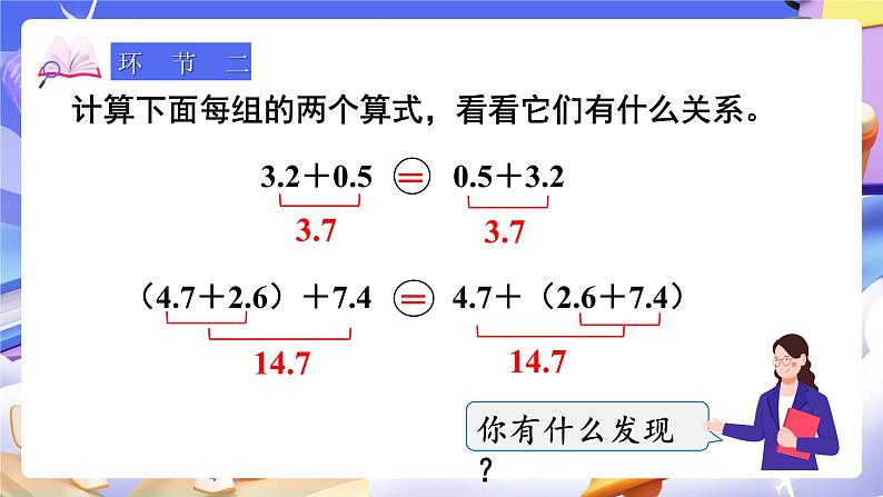 【大单元】人教版数学四下6.4《整数加法运算律推广到小数》课件第4页