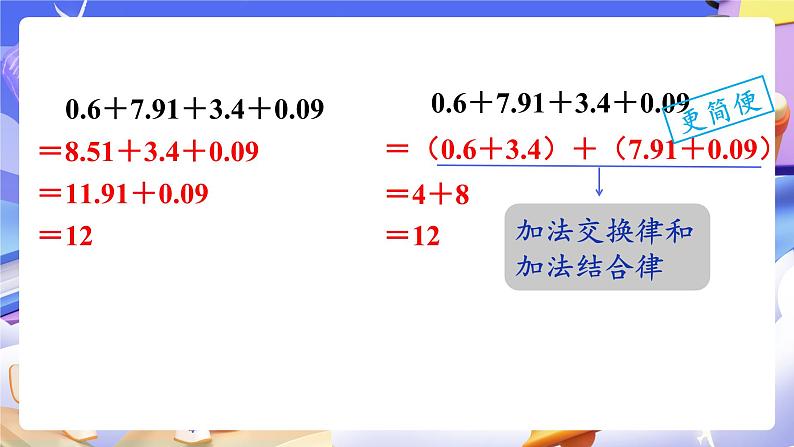 【大单元】人教版数学四下6.4《整数加法运算律推广到小数》课件第8页