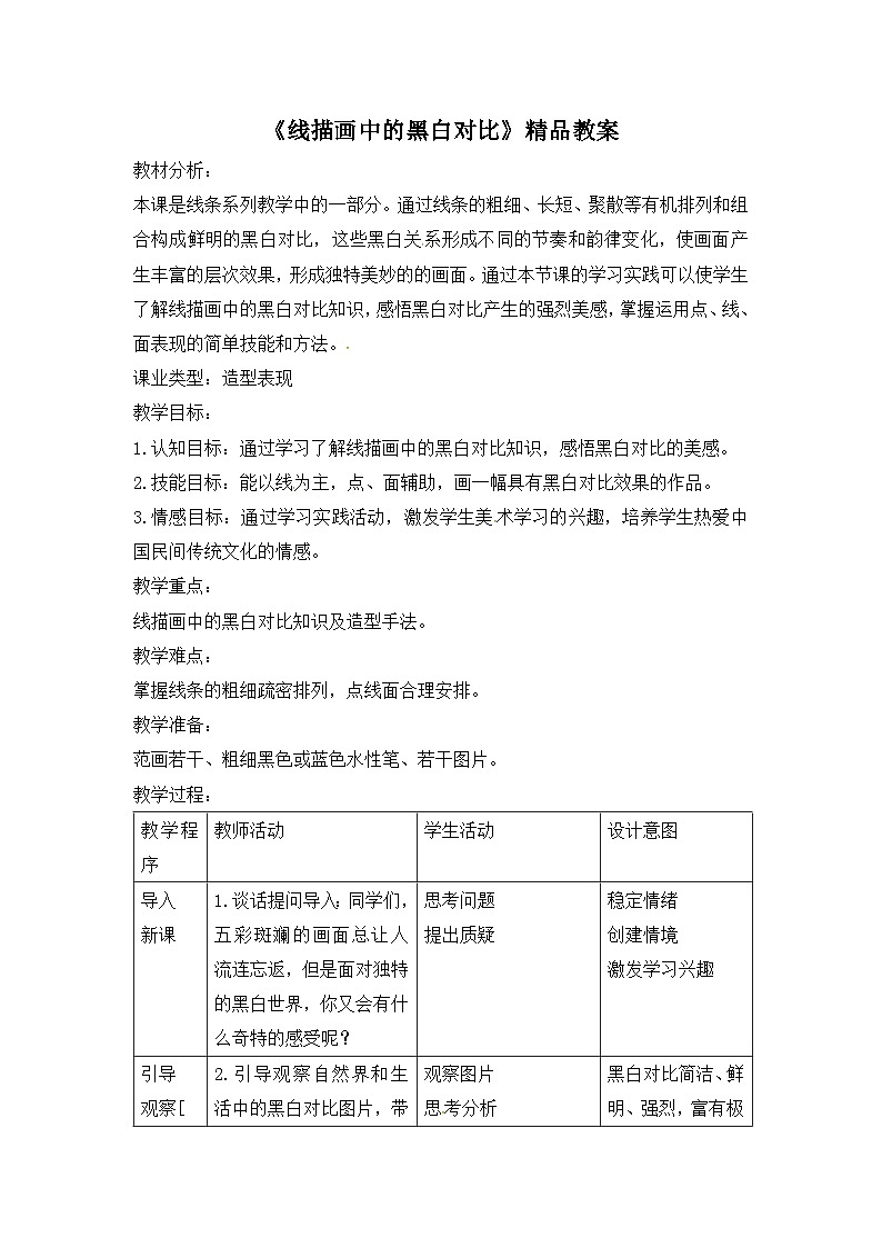 《线描画中的黑白对比》精品教案第1页